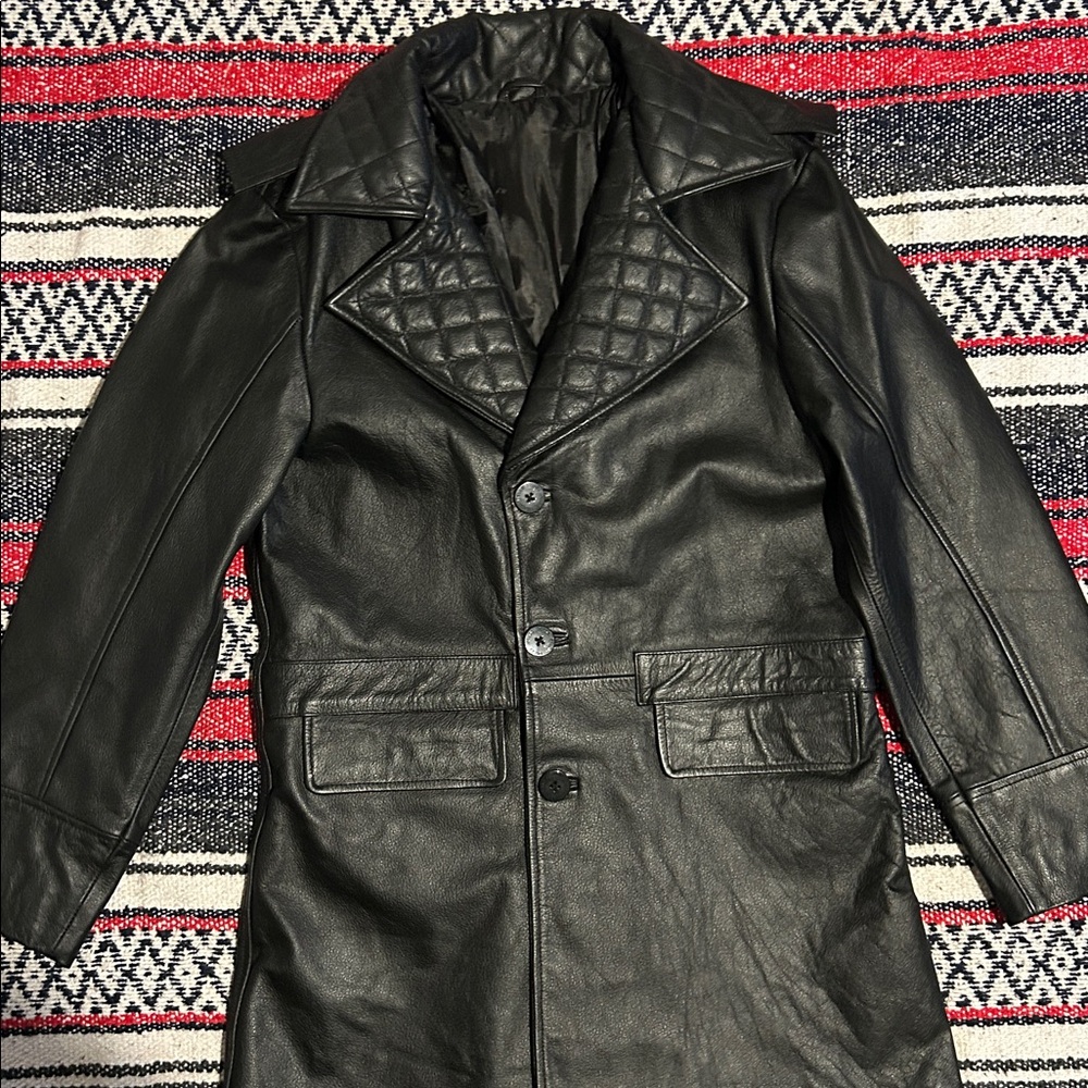 Men's Black hand made Leather Coat